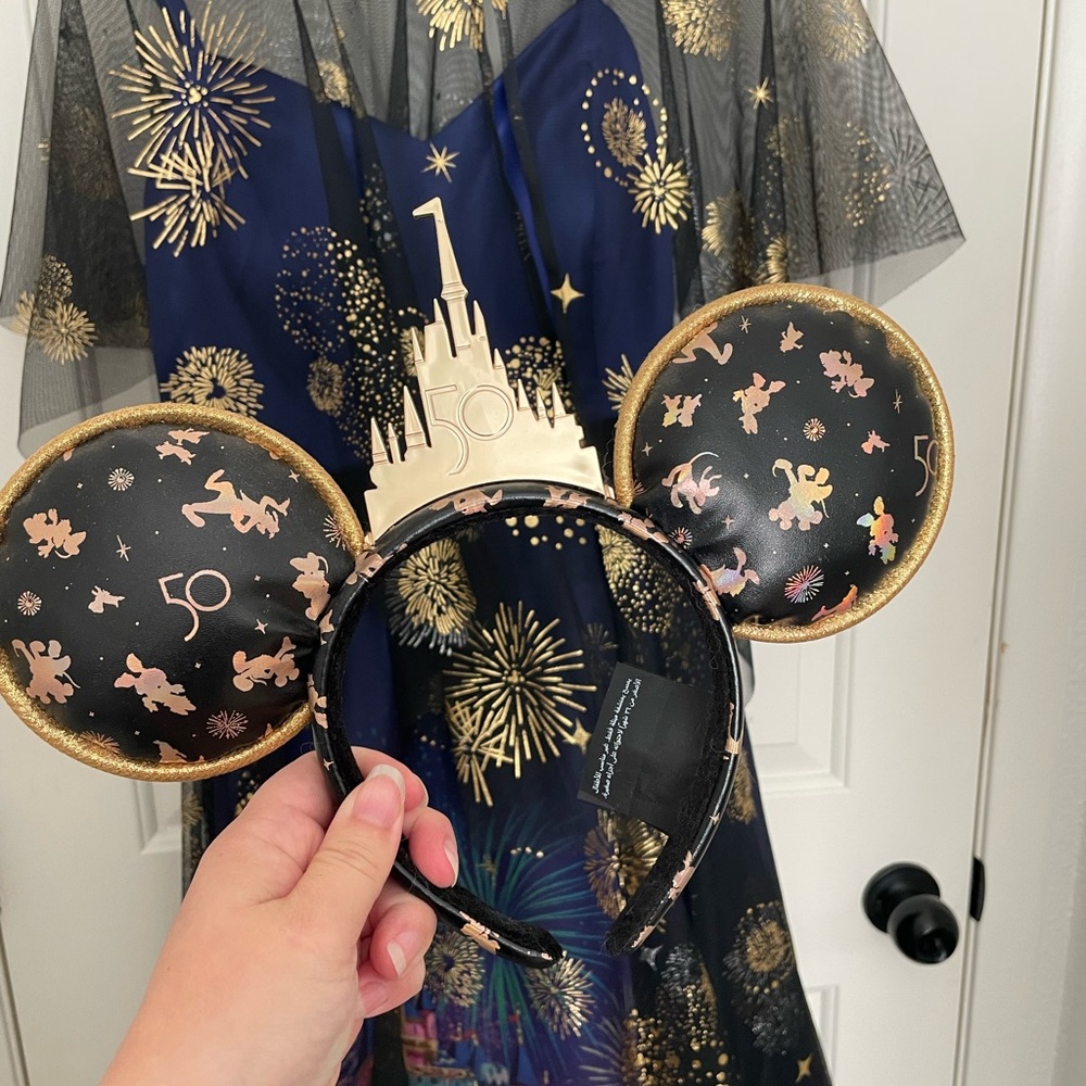Disney Dress Shop, WDW 50th anniversary dress and matching ears